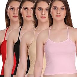 Women's Solid Cotton Blend Short Slip Halter Neck Camisoles Combo Set (Pack of 4)-image-27