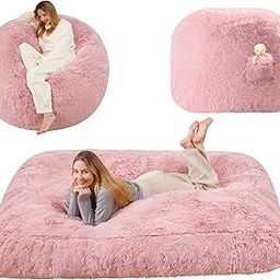 Bean Bag Bed Giant Bean Bag Chairs for Adults, Large Floor Mattress Convertible Sofa Bed, Big Bean Bag Chairs Couch, Removable Sofa Bed Chair Foam Filling, Machine Washable, Queen, Pink-image-20