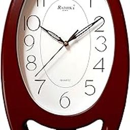 LYONIC Oval Shape Beautiful Pendulum Plastic Wall Clock (24cm x 39 cm, Dark Red, Made in India)-14
