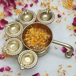 Panch Arti Diya for Pooja – 5-Wick Brass Oil Lamp for Aarti, Temple, and Home Worship | Traditional Hindu Puja Diya-image-82
