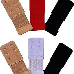 Bra Extenders, 6 Pcs Elastic Lingerie Extension Straps with 2 Steel Hooks, 3 Rows, Black, Beige, White, Red-2