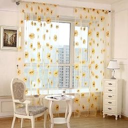 LOSA Sunflower Printed Voile Curtain Window Screening Tulle Curtain Yellow-image-10