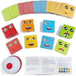 FATFISH Face Change Blocks Game for Kids – 4 Player Emoji Expressions Matching Cube Puzzle with Bell, 72 Challenge Cards – Brain Games & Educational Toys for Boys & Girls Ages 5-12-image-26