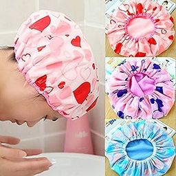 Big saving Set of 3 Reusable Printed Shower Cap With Elastic Band For Home Use/Salons/Spa/Hair treatment/Beauty Parlous for Quality Reusable Both Women Bathing -Multi Color-28