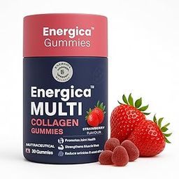 Energica wellness Multi Collagen Gummies – Strawberry Flavour | Advanced Nutraceutical Formula | For Joint Health, Muscle Strength & Youthful Skin – 30 Gummies-image-24
