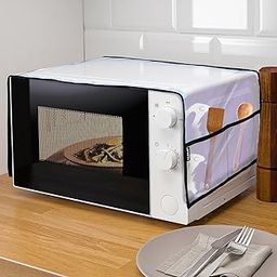 NABAAT Transparent Microwave Oven Cover for Kitchen Decor Durable Dustproof Waterproof Modern Design with 4 Side Pockets for Kitchen Accessories - Transparent (100 x 35cm)-image-59