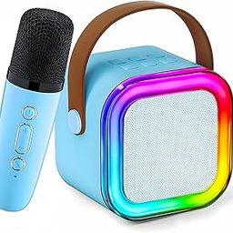 WISHKEY Mini Bluetooth Speaker with Wireless Karaoke Mic, in-Built USB Rechargeable Battery with Music and Light Effects, Portable Bluetooth Connectivity Speaker (Blue, Pack of 1)-2