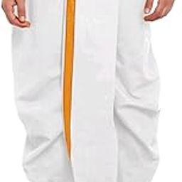 Men's Solid Cotton Ready to wear Comfortable Maharaj Dhoti with Golden Lace (C-R-20020113)-image-8