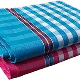 Super Soft Cotton Bath Towel/Thorthu/Thondu Non-Terry Gamcha Bath Towels Quick Drying Light Weight, Thin Towels for Bath Men & Women (65 * 130 cm)- Multicolor (Cubes,2)-image-61