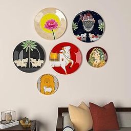 WOODHANG Divine Pichwai Art Ceramic Wall Plates for Spiritual & Traditional Home Decor|Set of 5 Cow, Krishna, & Lotus Motif Wall Plate|Ideal for Pooja Room, Living Room, Gifting|Indian Ethnic Art-image-5
