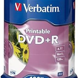 Verbatim 4.7GB up to16x White Inkjet Printable Recordable Disc DVD+R (100 Disc Spindle) 95145-14
