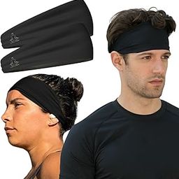 Value 2-Pack, Mens Headband - Guys Sweatband & Sports Headbands Moisture Wicking Workout Sweatbands for Running, Crossfit, Skiing and bike helmet friendly - Value Pack - 2-Black Sweatbands - 2 Pack-image-34