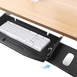 28" Wx10 D Under Desk Mounted Keyboard Tray with Mouse Platform Steel Keyboard Tray Under Desk Slide with Rotational Mouse Platform, Black Keyboard Drawer Desk Extender With USB Connection-19