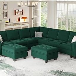 Torque - Moris Interchangeable 8 Seater Modular Corner Fabric Sofa with Storage Ottoman (Green) | Living Room, Bedroom, Home, Office Furniture | 3 Year Warranty-image-39
