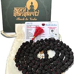 Apnisanskriti 5 Mukhi Black Rudraksha Mala (108+1 Beads, Lab Certified) Natural Black Rudraksha Beads (10mm)-image-69