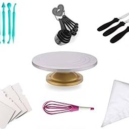 TEX-RO Cake Decorating Items Combo Pack, Cake Baking Set with Signature Edition 360° Smooth Rotating Cake Stand with Extra Baking Tools-17