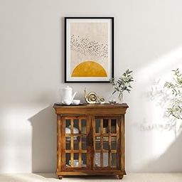 Solid Wood Glass Display Cabinet, 86 x 102 x 46 cm, Traditional Style with Double Doors, Rustic Brown-image-77