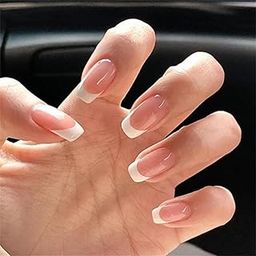 24pcs French White False Nail Short Square Press on Nails for Nail Art Salon| Lightweight & Long Lasting| Easy To Use| Quick Fix For Festivals & Special Occasions-picture-35