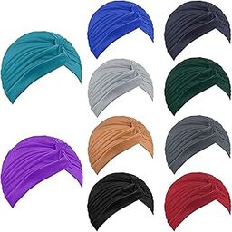 Stretch Turban Chemo Head Cap Cover Pleated Twisted Beanie for Women - Pack of 10-image-36