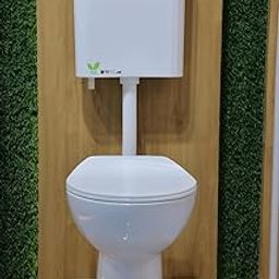 RAYNO 8 LTR Single Flush Tank – Yellow Polypropylene Tank for Toilet Slim Wall Mounted Cistern Front Push Button Flushing Tank with Air Freshener, Complete Set - 35.5L x 12W x 38.5H CM-6