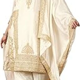 Women's Off White Chinon Stitched Top with Stitched Chinon Bottom and Chinon Dupatta Full Sleeve Embroidered Straight Top (MEY-1195)-2