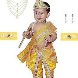 Raj Fancy Dresses Shri Krishna Dress for Baby Boy & Girl, Janmashtmi Dress with Diaper-friendly Dhoti & Dupatta, Mor Pankh Mukut-image-40