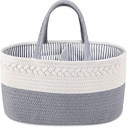 Baby Diaper Caddy Organizer: ABenkle Handmade Cotton Rope Nursery Storage Bin for Boys/Girls, Portable Diaper Storage Basket for Changing Table/Car - Ideal for Baby Shower, Christmas (Grey)-picture-15