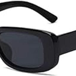 Women's Retro Driving Rectangular Sunglasses UV400 Protection for Ladies Teen Girls Men Black Frame, Black Lens-image-27
