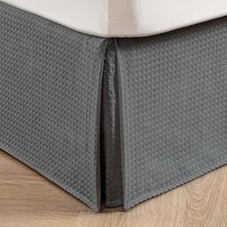 Pleated Waffle Weave Bed Skirt, Tailored Dust Ruffle 14 Inch Drop Easy Fit, Machine Washable (Dark Grey, Twin - 14" Drop)-image-29