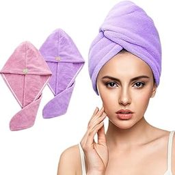 Fezora Hair Towel Wrap for Women (Pack of 2) | Quick-Dry Microfiber Hair Turban with Elastic Loop | Super Absorbent Hair Drying Towel for Ladies & Girls (Orange & Purple)-image-22