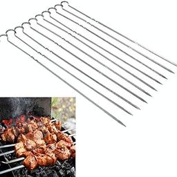 GOLKIPAR 10 pcs Stainless Steel BBQ Skewer Set Reusable Utensil Fork Kebob Skewers Grilling Sticks Barbecue Roast Needles-image-29
