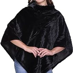 WINTER WEAR STYLISH PONCHO (BLACK PLAIN PONCHO-FS)-image-5