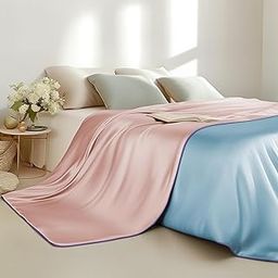 Sheal Cooling Comforter Queen Size 80'' x 90'', Soft Cooling Comforter for Hot Sleepers, Double-Sided Cool Tech Comforter & Colors, All-Season Lightweight Blanket to Quickly Cool Down, Pink Blue-image-1