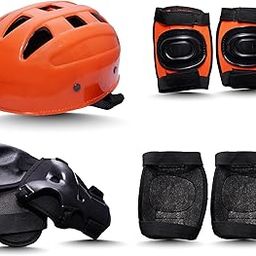 TSI Sports Skating Guard, Protective | Skate, Cycling Protection Set Running Multi Sport Gear for Children Age 5-16 Years, Headguard Elbow Guards Knee Caps & Hand Gloves,Orange Size Medium-image-44