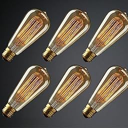 Vintage Edison Tungsten Filament Decorative Bulb (40 Watt) E26/E27 Screw Holder Base, Golden Amber Glass, Warm White (PACK OF 6)-image-15