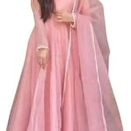 Elegant Pink Anarkali Gown with Embellished Dupatta, Floor Length Dress-image-86