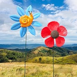 ARUNA DECOR PVC & Metal Colourful Flowers Set of 2 Garden Decoration Outdoor Sticks Stakes Lawn Decor, Garden Decor, Outdoor Decor Stick 14x4x14 cm Rose & Sunflower-image-91