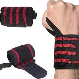 Weightlifting Wrist Wraps, Black and Red Striped, Adjustable Support Straps for Training-image-63
