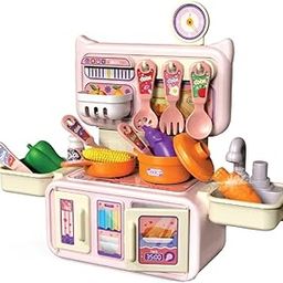 VGRASSP Dream Kitchen Playset Toy Pretend Play Realistic Cooking Action Modern Kitchen Set - Real Like Working Sink - Random Color As Per Stock (Without Stove Small)-image-2