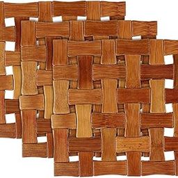 Kuber Industries Bamboo 3 Piece Table Coaster and Pan Pot Holder Set - Brown, Standard (HEATPADCROS12)-22