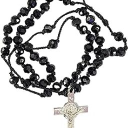 Black Crystal Thread Rosary for Men & Women | Catholic Praying Rosary for Wearing in The Neck-image-40