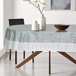 CRAFT CITY PVC Waterproof 4-6 Seater Oval Dining Table Cover with White Border lace (Multicolour, 54x78 inches,Plastic, Pack of 1) (Stone Grey)-image-16