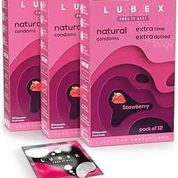 Lubex 6 in 1 Extra Time Condoms - Long Lasting with Disposable Bags - Ultra Thin & Extra Dotted - Strawberry Flavour - 36 Condom (Pack of 3)-image-93