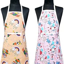 GLUN® Waterproof Unisex Kids Printed Apron with Center Pocket, 2 Different Apron Multi Purpose Apron for Cooking, Painting, & School Activities-image-13