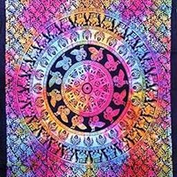 Raj Handicrafts Elephant Mandala Tapestry Single Bedsheet Bedspread Bedding Bedcover Psychedelic Boho Tie Dye Printed Wall Hanging Decoration (Multi Color 2, Twin (54x84 Inches))-image-32