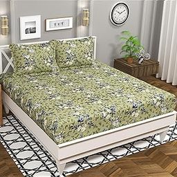 BSB HOME 120 TC Double Floral Bedsheet with 2 Pillow Covers | 110 GSM Soft Brushed Microfiber - Breathable & Wrinkle Free - (86 X 88 Inch, Floral, Oliv Green)-picture-34