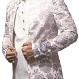 Floral Embroidered Indo-Western Sherwani | Men’s Ivory Floral Embroidered Indo-Western Sherwani Set-image-68