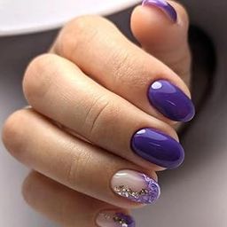 FWS Artificial fake Press On Nails Art Set (Set Of 20) Reusable Nails Extension,BridalNails,Stick-On Nails,Manicure Art Set, AcrylicNails,False Nails,DesignerNails | Nail Glue, Nail file, cuticle pusher, cleaning wipe | Glossy Dark Purple Marble French Shape Oval-image-85