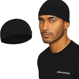 ALPHA STYLIST Skull Caps for Men – Cotton Helmet Inner Cap, Sweat-Wicking Cooling Head Cap, Breathable Hair Cover, Cycling Skull Cap for Bikers, Running, Outdoor Sports – Black-image-50