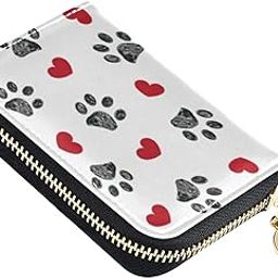 Doodle Paw Print Hearts RFID Credit Card Wallet, Microfiber Leather Zipper Card Case Holder for Women-image-13